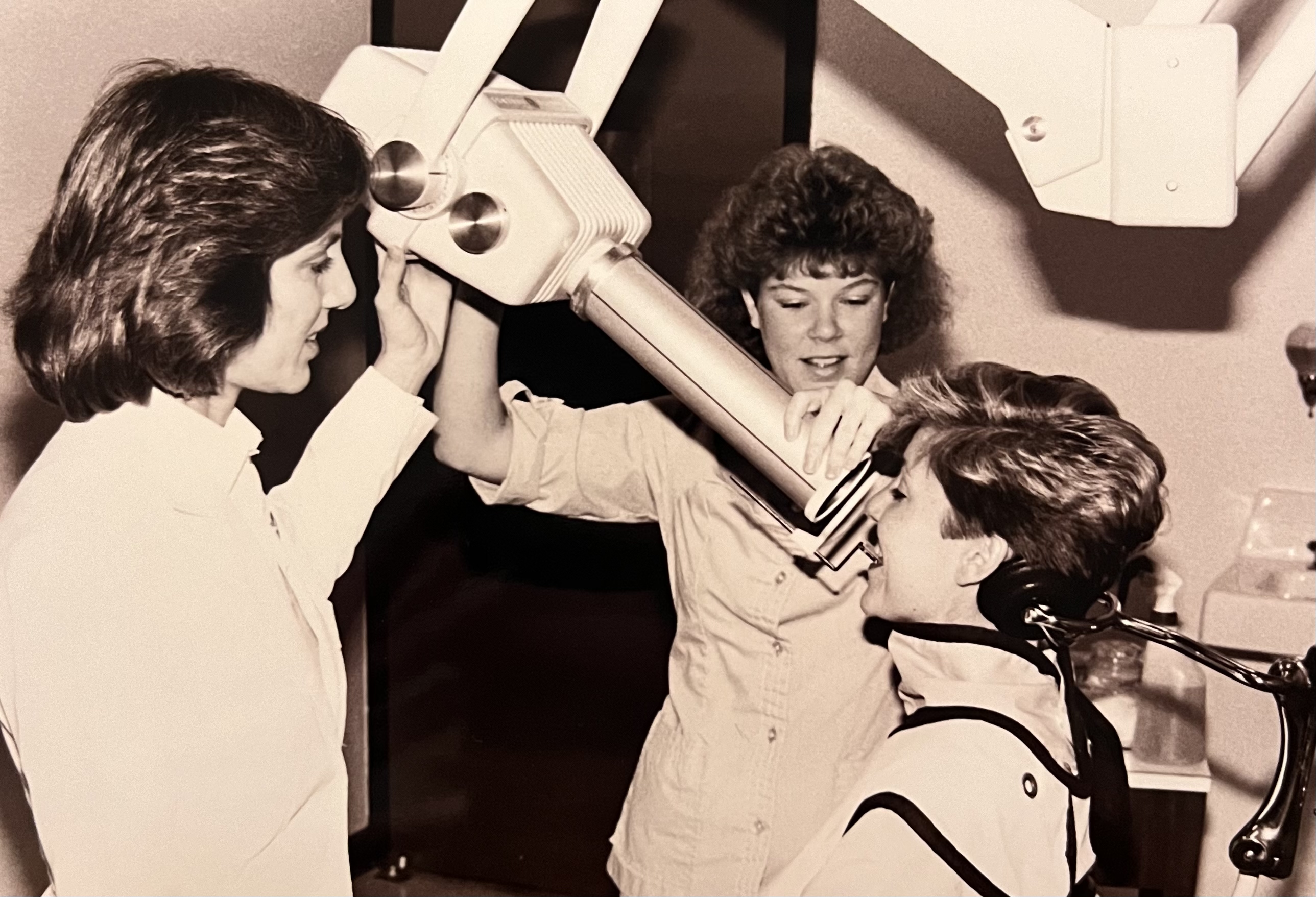 Black and white archival picture of TSC dental hygiene students.