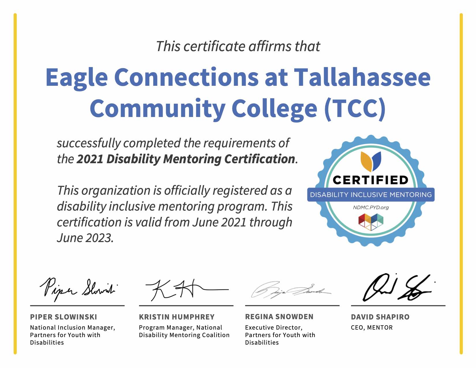 Eagle Connections  Disability Mentoring Certificate
