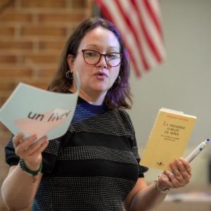 Professor lecturing during her French language class.