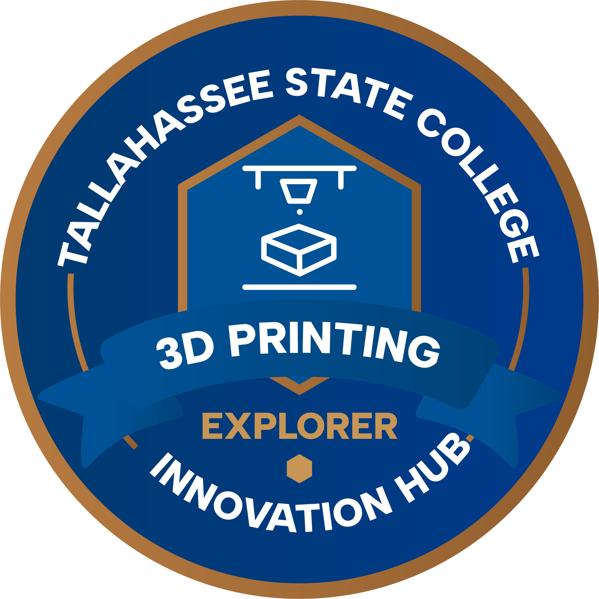 3D Printing explorer level circular badge.