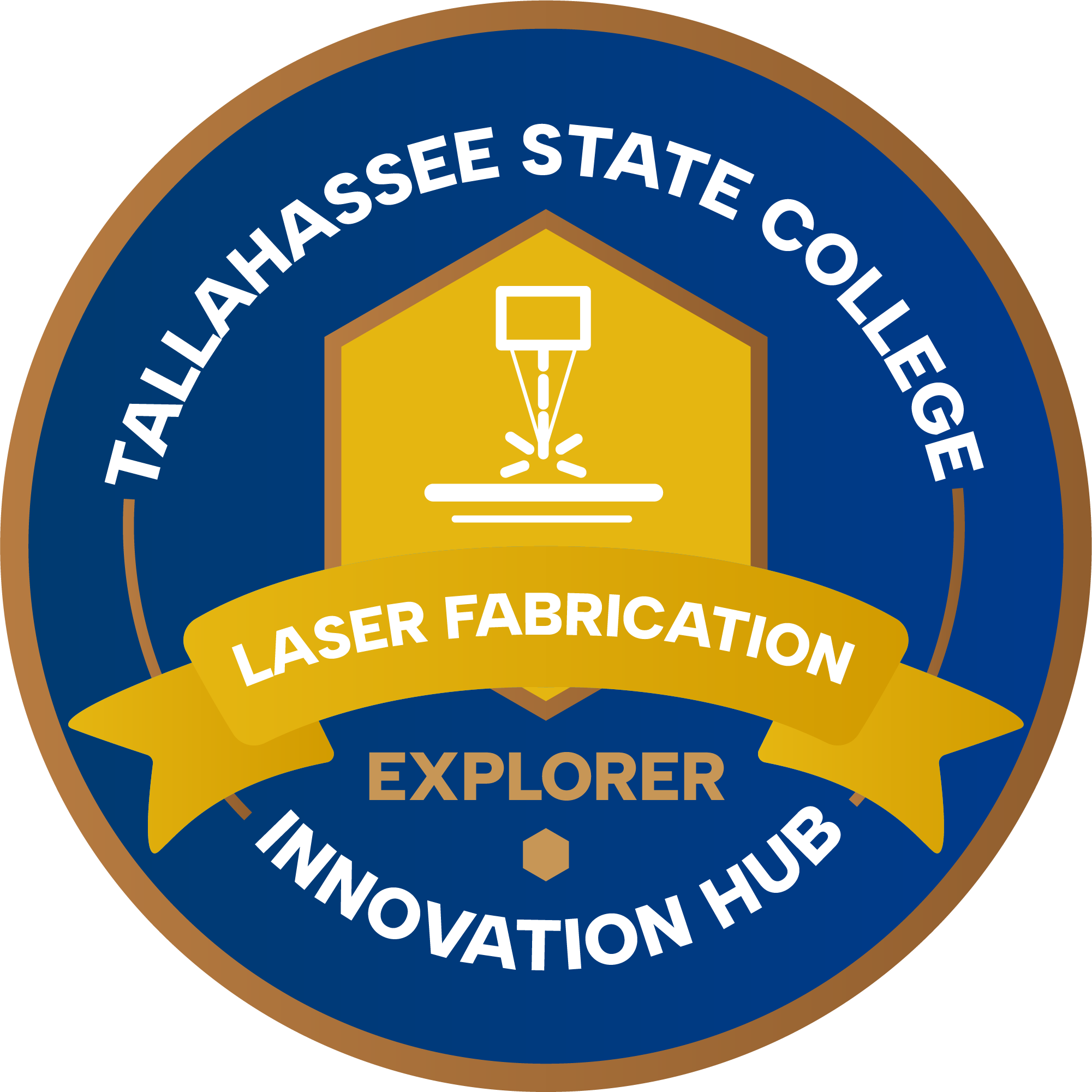 Laser Fabrication explorer level circular badge.