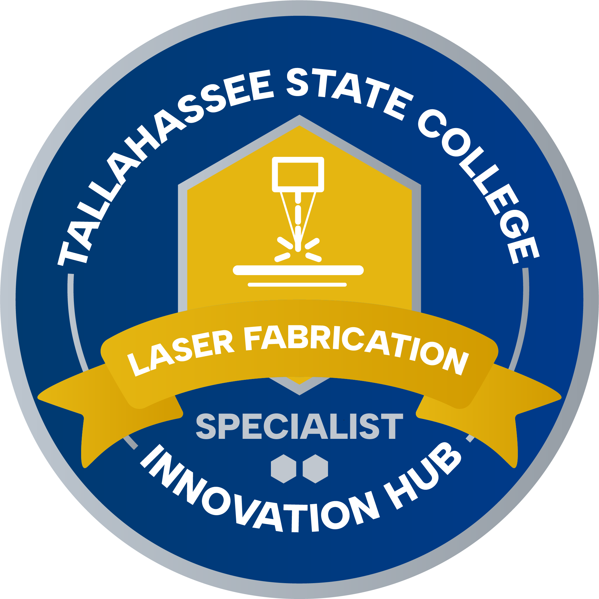 Laser Fabrication specialist level circular badge.