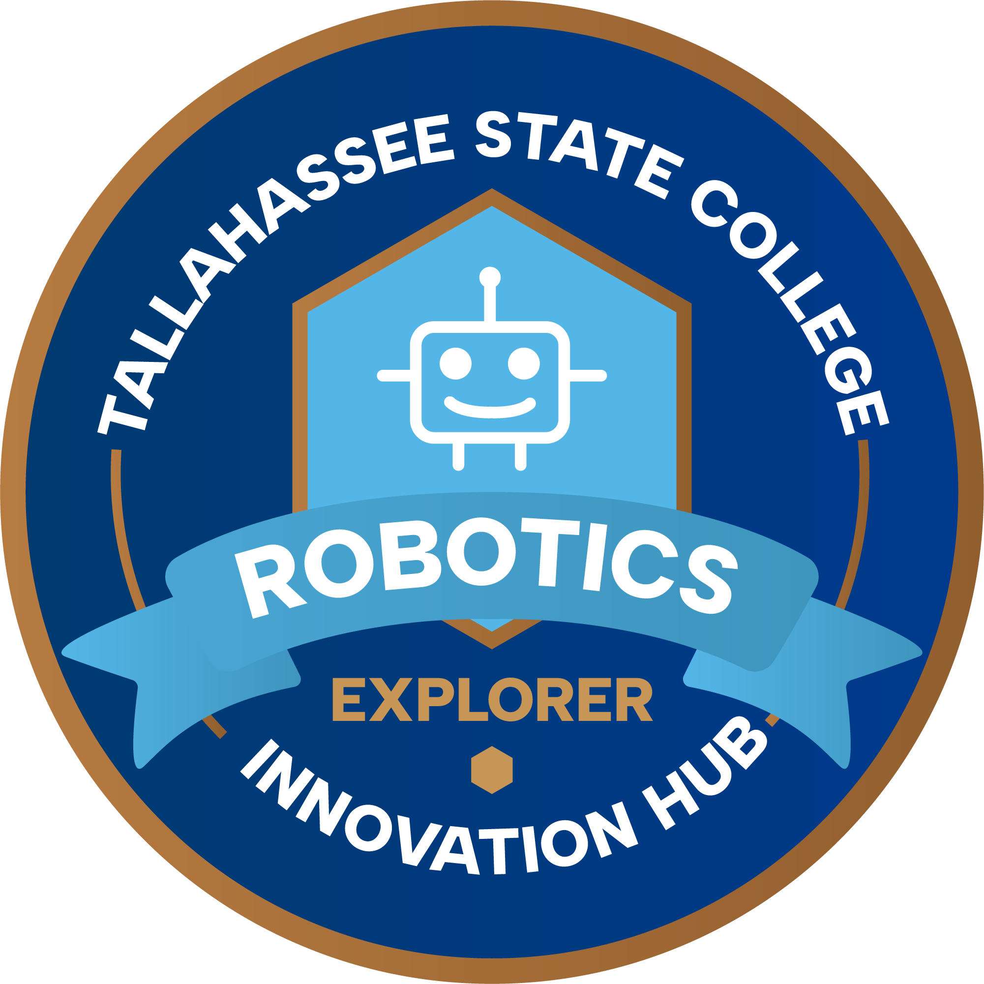 Robotics explorer level circular badge.