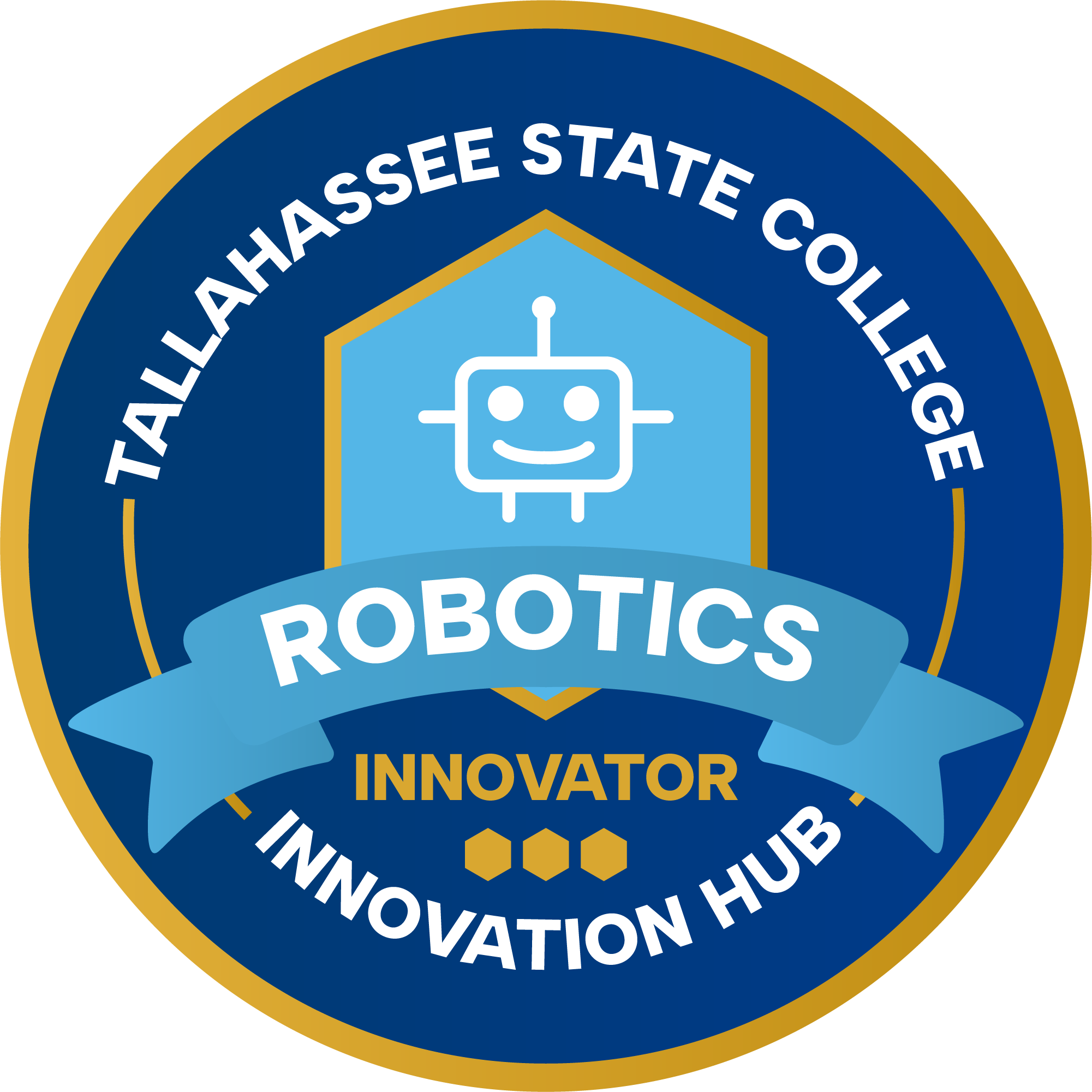Robotics innovator level circular badge.
