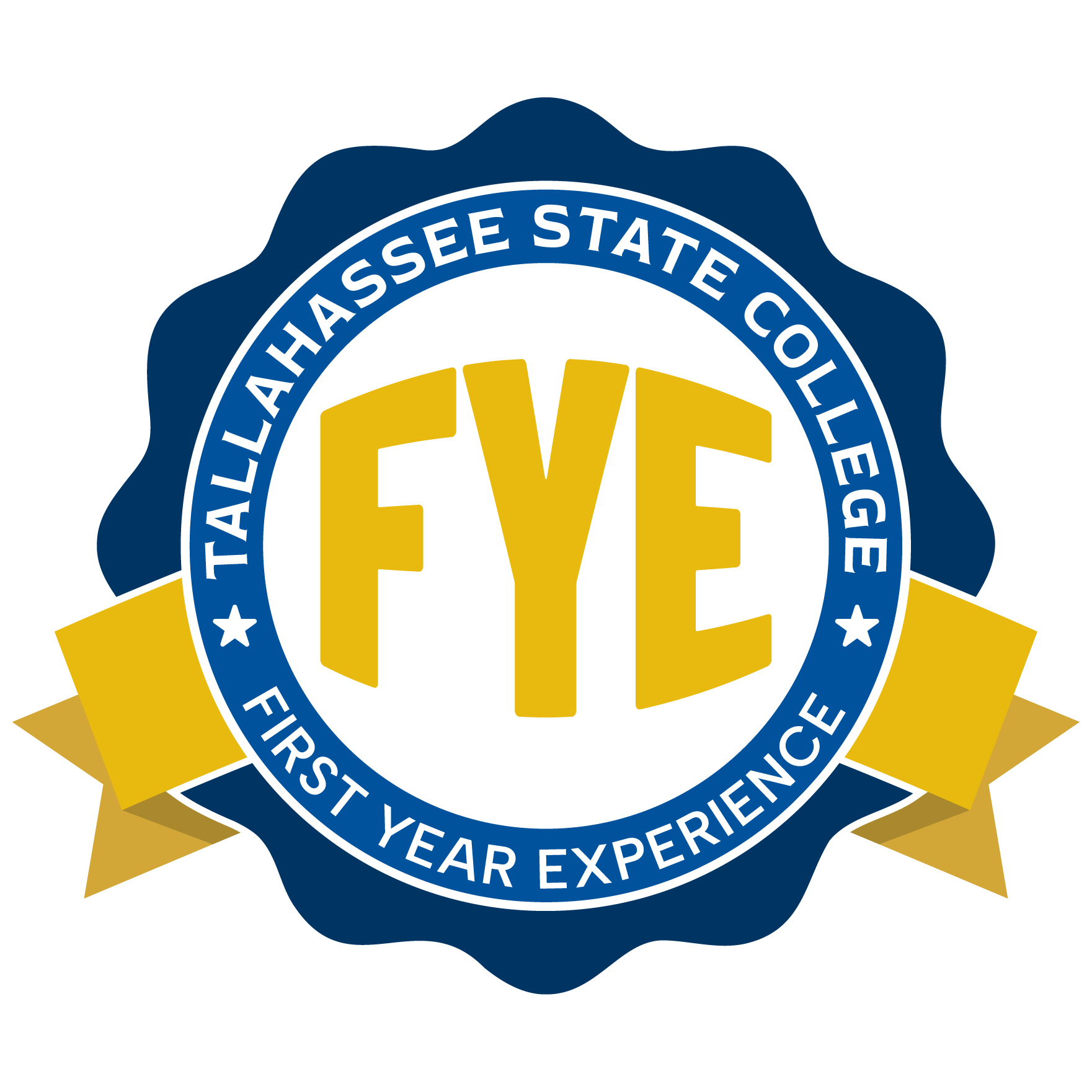 Blue seal with the letters F, Y, and E in the center representing First Year Experience for students at TSC.